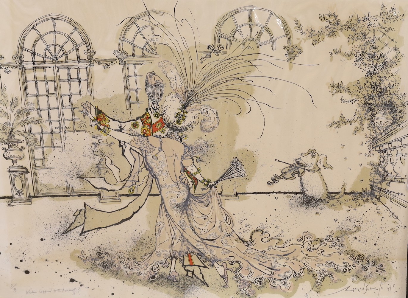 Ronald Searle (1920-2011), two lithographs, 'He's Very Highly Strung ...'. 20/99 and 'Whatever happened to The Romanoffs?', 91/99, both signed in pencil, 64 x 49cm and 50 x 66cm (latter unframed)